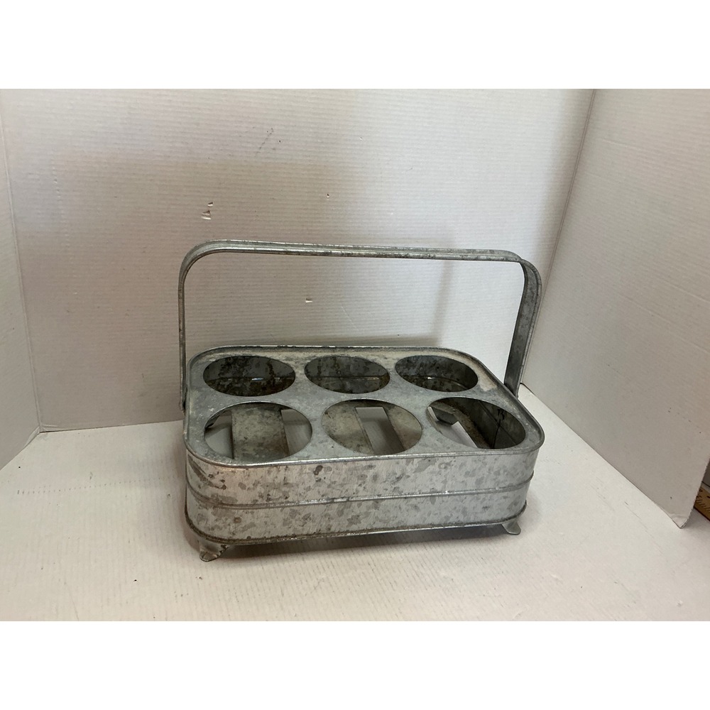 Pottery Barn Galvanized Metal 6 Bottle Carrier Caddy‎ Farmhouse Decor